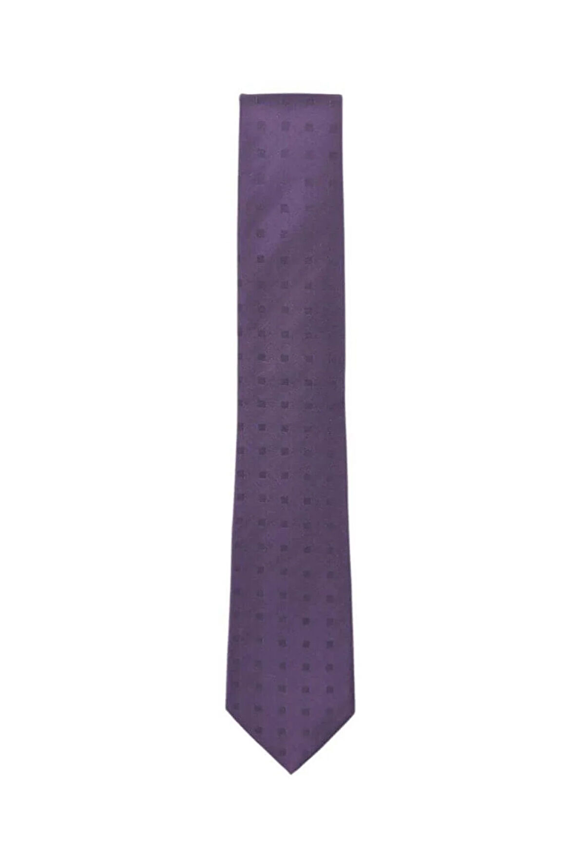Minimal Kare Desenli 7,5 Cm Genişliğinde Mor Renkli Saten İpek Kravat
