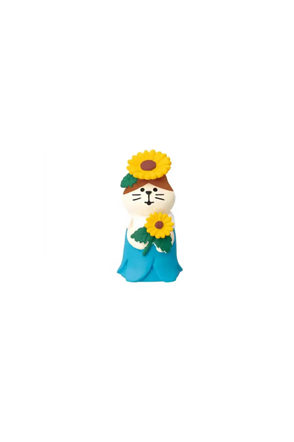 Ayçiçekli Kedi Mini Figür-Mavi