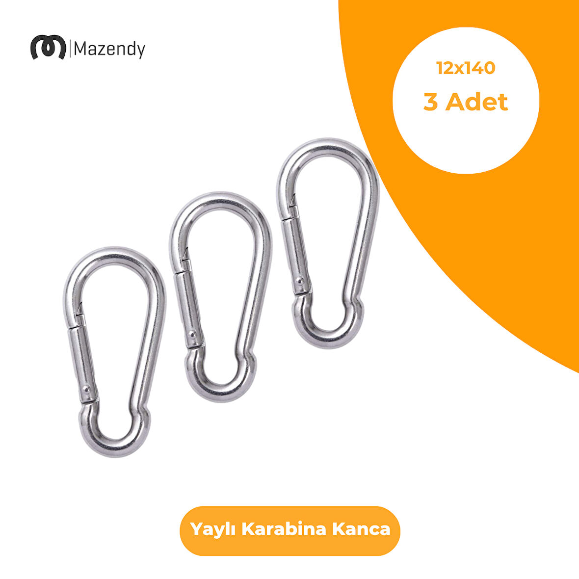 12x140 mm Düz Yaylı Karabina Kanca 3 Adet Paslanmaz Çelik Aparat