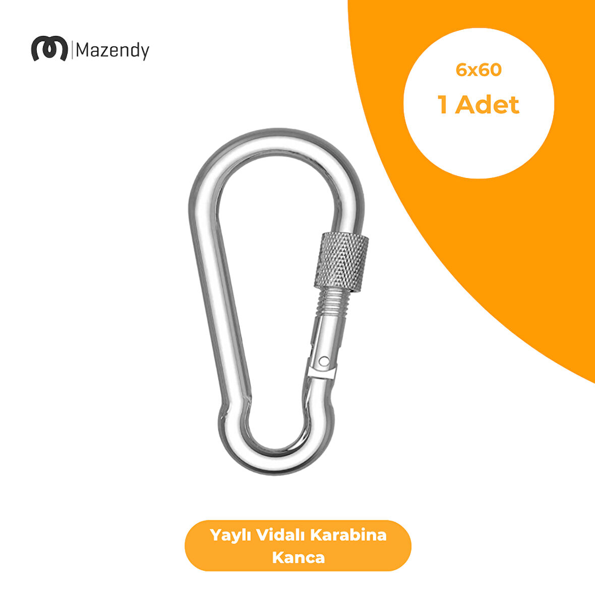 Vidalı Yaylı Karabina Kanca - 6x60 mm (1 Adet) - Kamp, Güvenlik, Emniyet, Anahtarlık