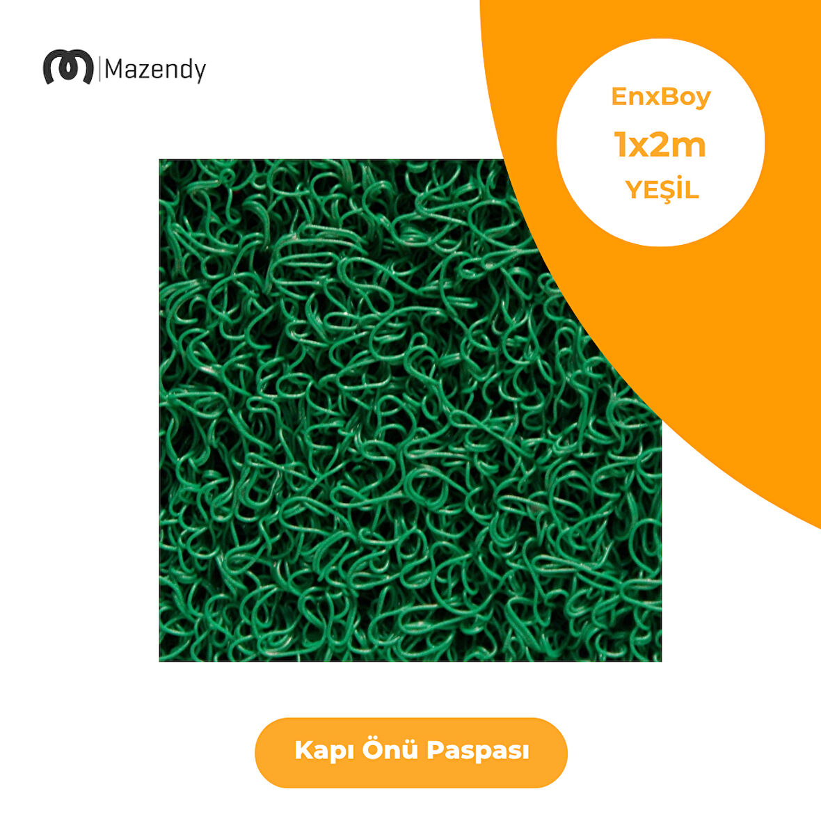 Kıvırcık Paspas 1x2m 14mm Yeşil Kapı Önü Kaymaz Dış Mekan Halısı