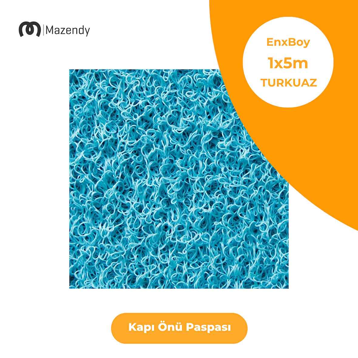 Kıvırcık Paspas 1x5m 14mm Turkuaz Kapı Önü Kaymaz Dış Mekan Halısı