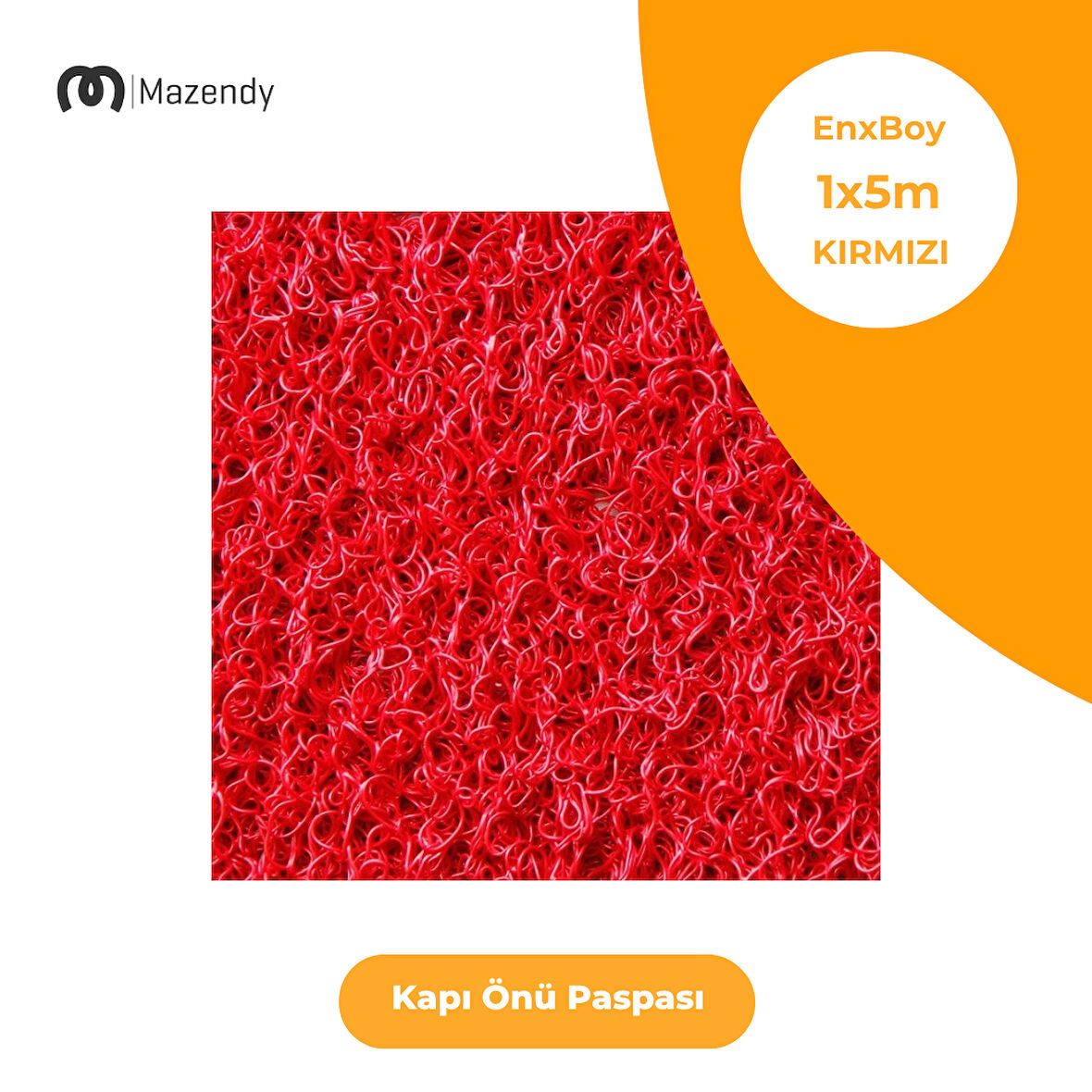 Kıvırcık Paspas 1x5m 14mm Kırmızı Kapı Önü Kaymaz Dış Mekan Halısı