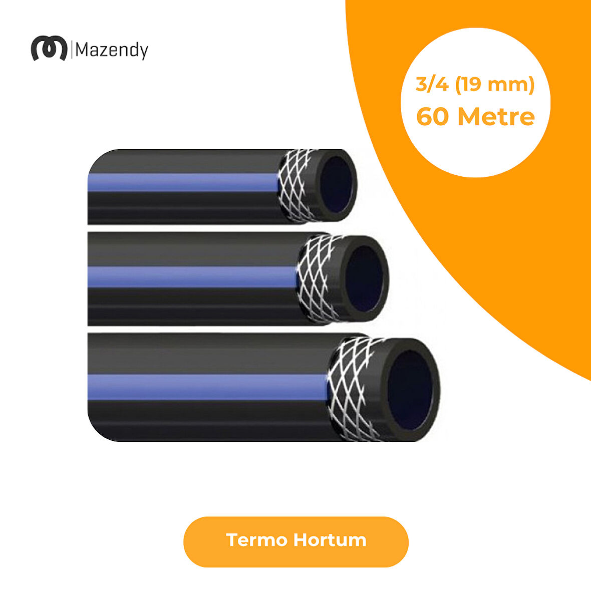3/4" (19 mm) Çap 60 Metre Termo Kauçuk İplikli PVC Bahçe Sulama Hortumu Esnek Dayanıklı