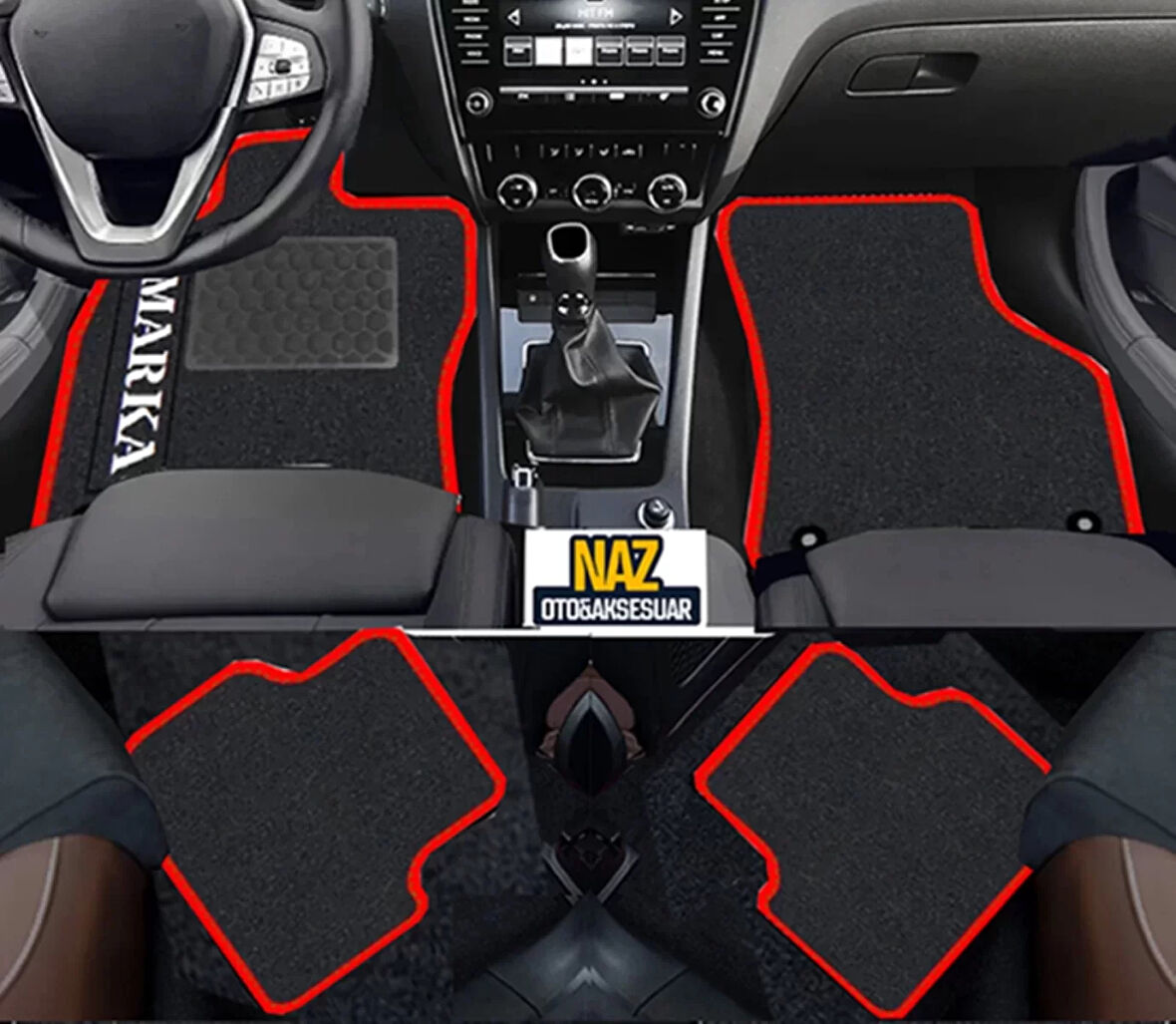 Renault Megane 3 Coupe 2009-2016  Siyah Halı Kırmızı Kenar Petek Topuk