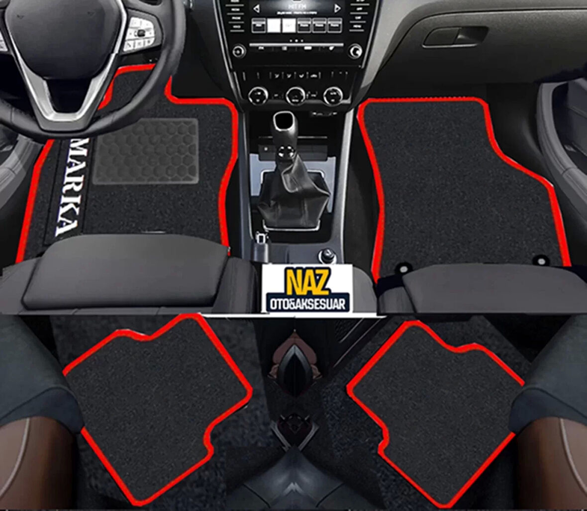 Volvo XC90 2015 Sonrası   Siyah Halı Kırmızı Kenar Petek Topuk