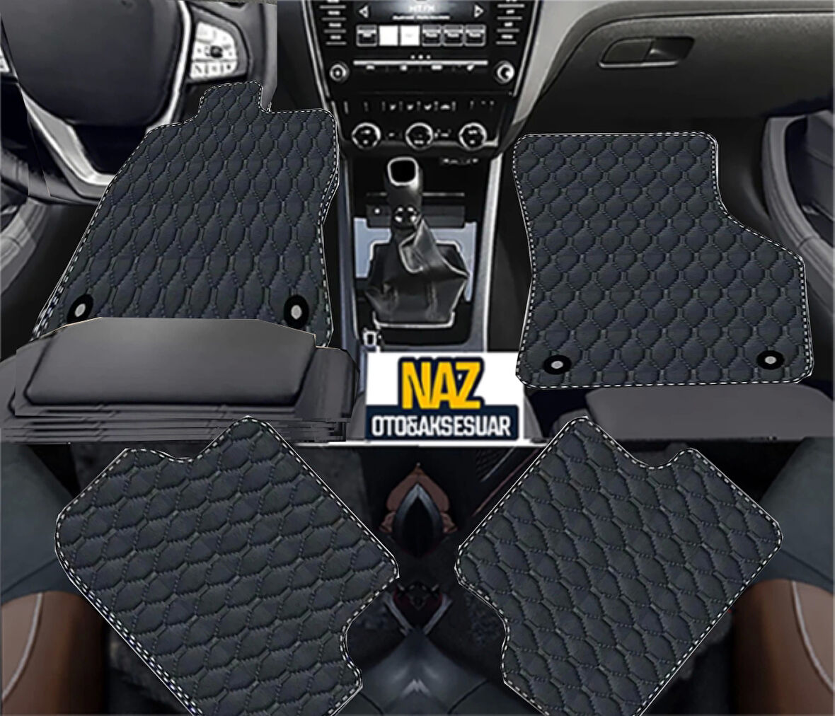 Volvo xc60-2008-2017  Uyumlu Siyah Dikişli Siyah Deri Paspas