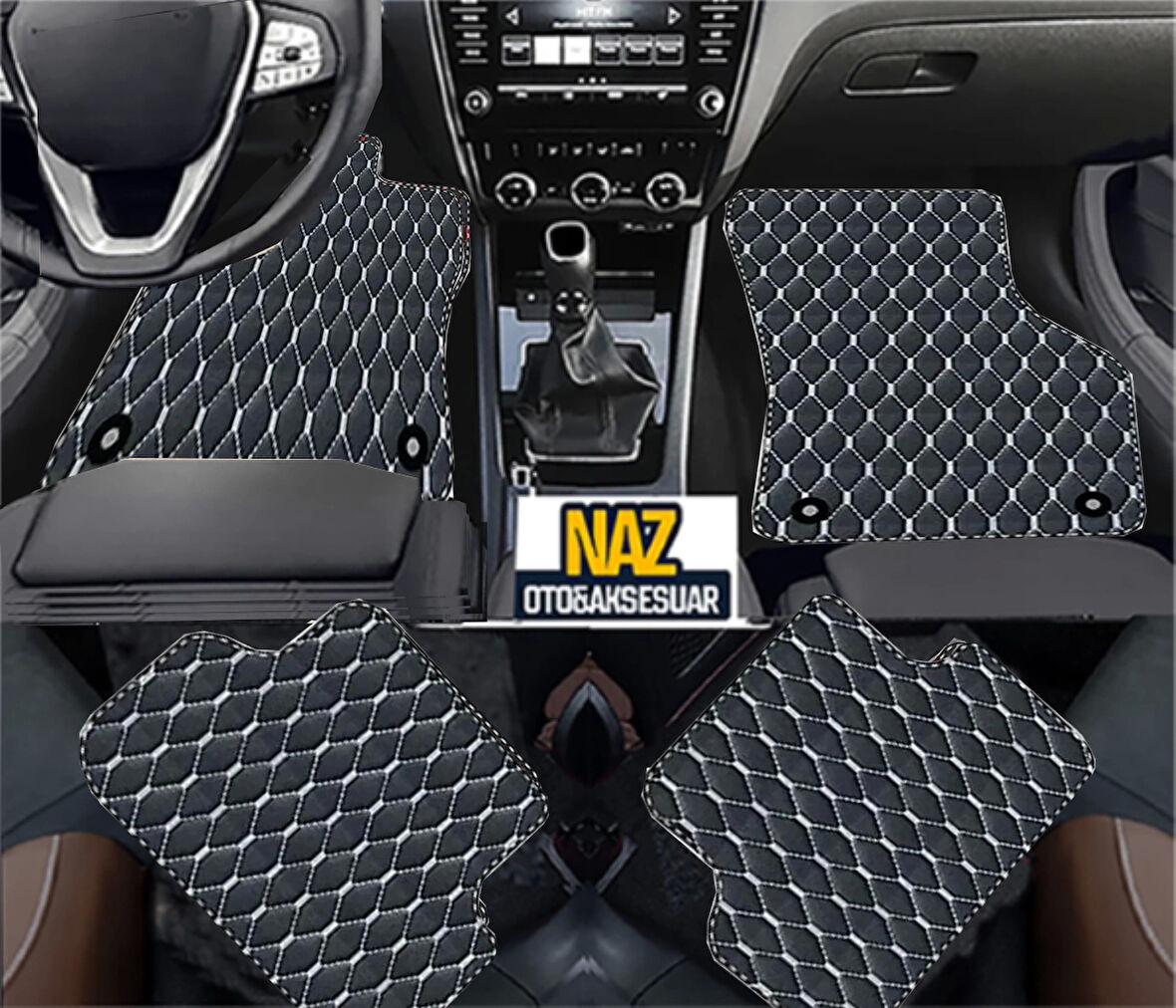 Volvo xc60-2017 Sonrası  Uyumlu Beyaz Dikişli Siyah Deri Paspas