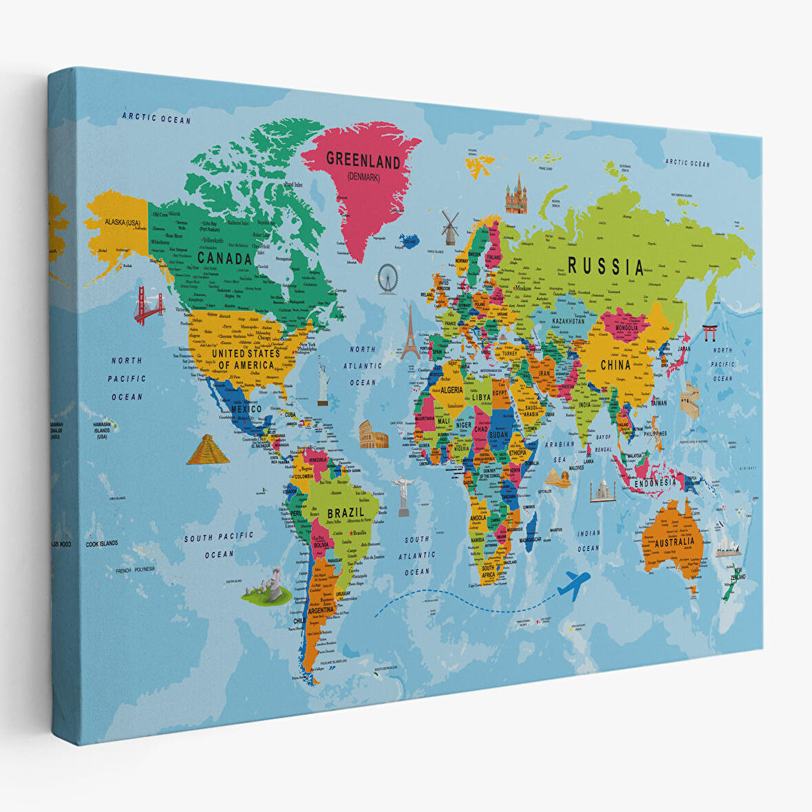 Harita Sepeti Dünya Haritası Kanvas Tablo Son Derece Detaylı Dekoratif Okyanuslu-2025