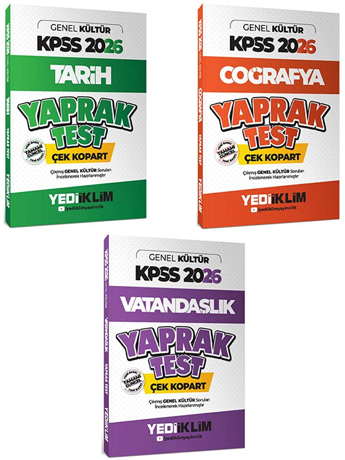 Yediiklim Yayınları 2026 KPSS Genel Kültür Çek Kopart Yaprak Test 3 lü Set