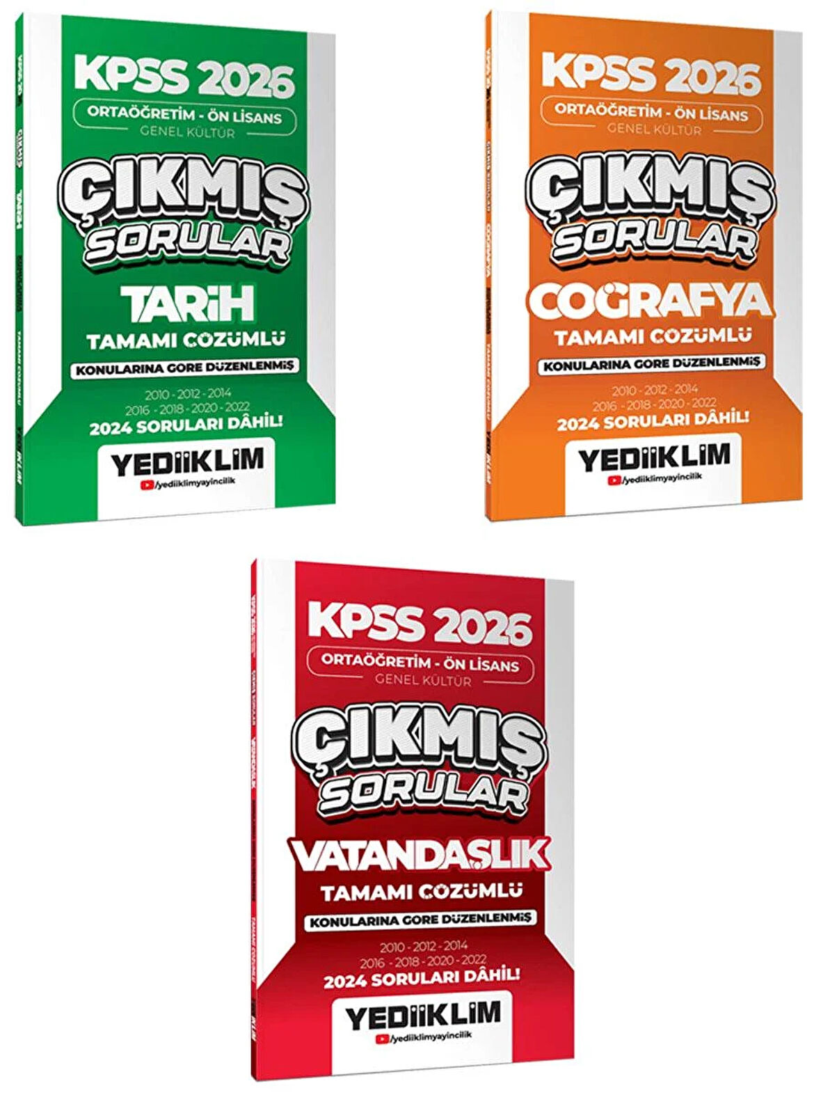 Yediiklim KPSS 2026 Ortaöğretim Ön Lisans Genel Kültür Konularına Göre Düzenlenmiş Tamamı Çözümlü Çıkmış Sorular Seti (2024 soruları dahil)