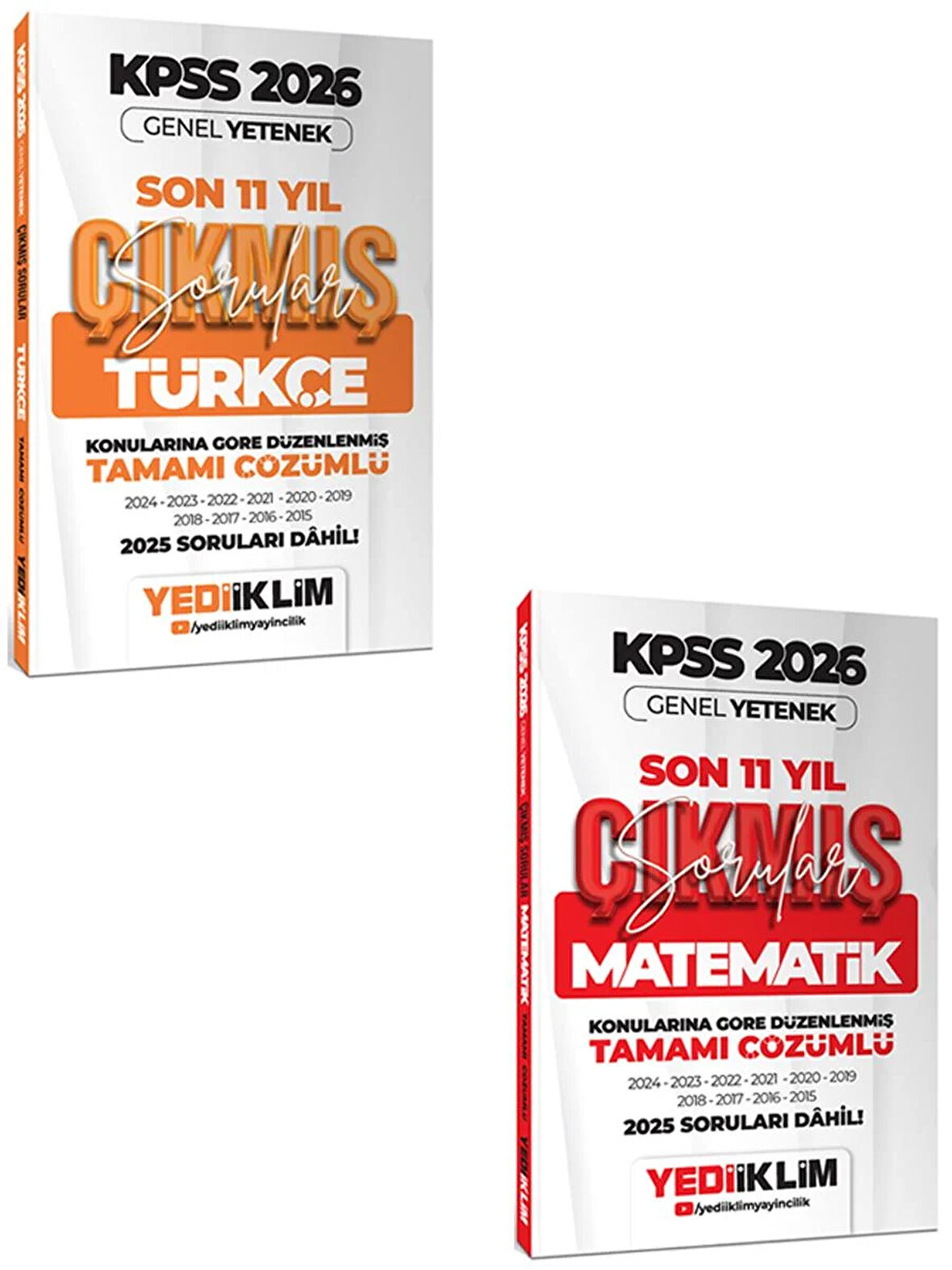 Yediiklim 2026 KPSS GY Lisans Türkçe ve Matematik Konularına Göre Tamamı Çözümlü Son 11 Yıl Çıkmış Sorular Seti