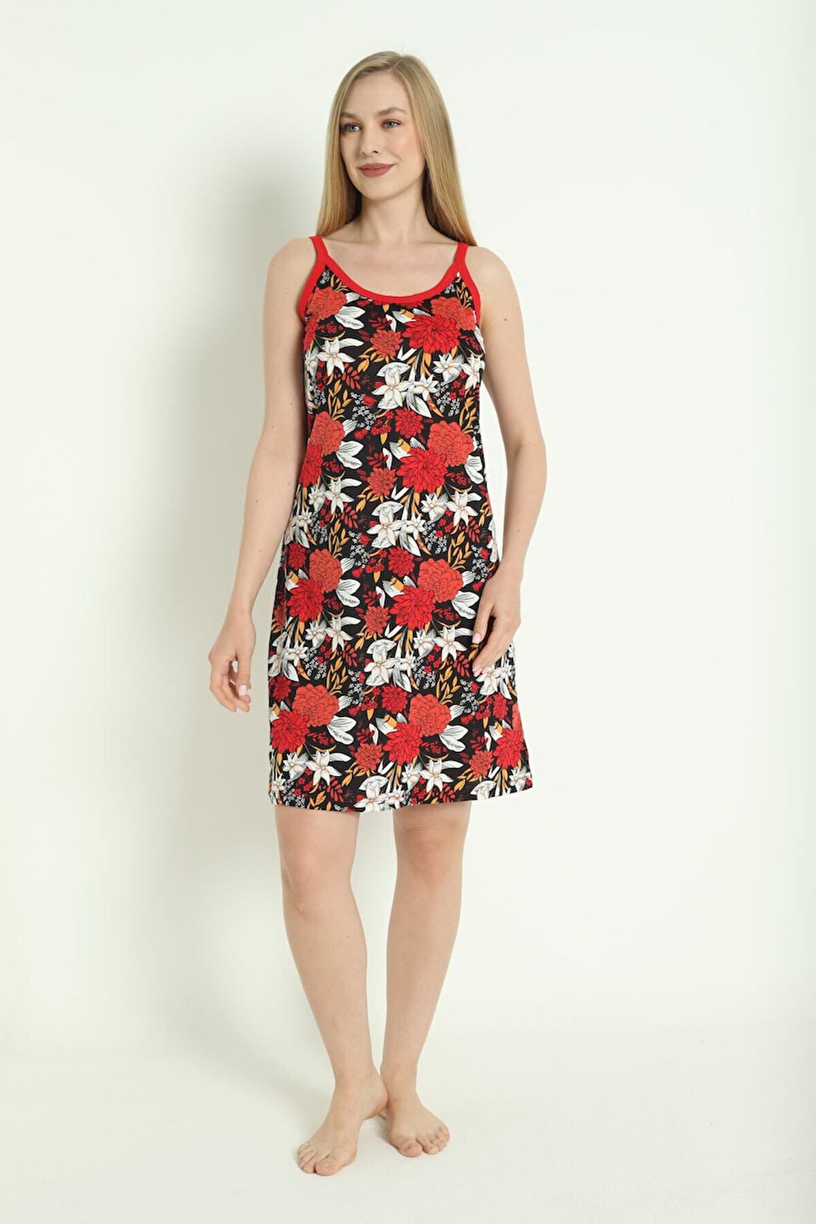 Kadın Askılı Desenli %100 Pamuk Elbise