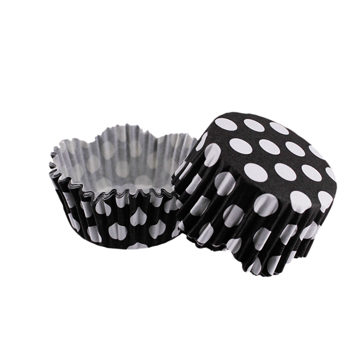 Cupcake Kalıbı Pet Kapsül Dalgalı Kek Kalıbı 65X38 MM (100 Adet)  Puantiyeli Siyah