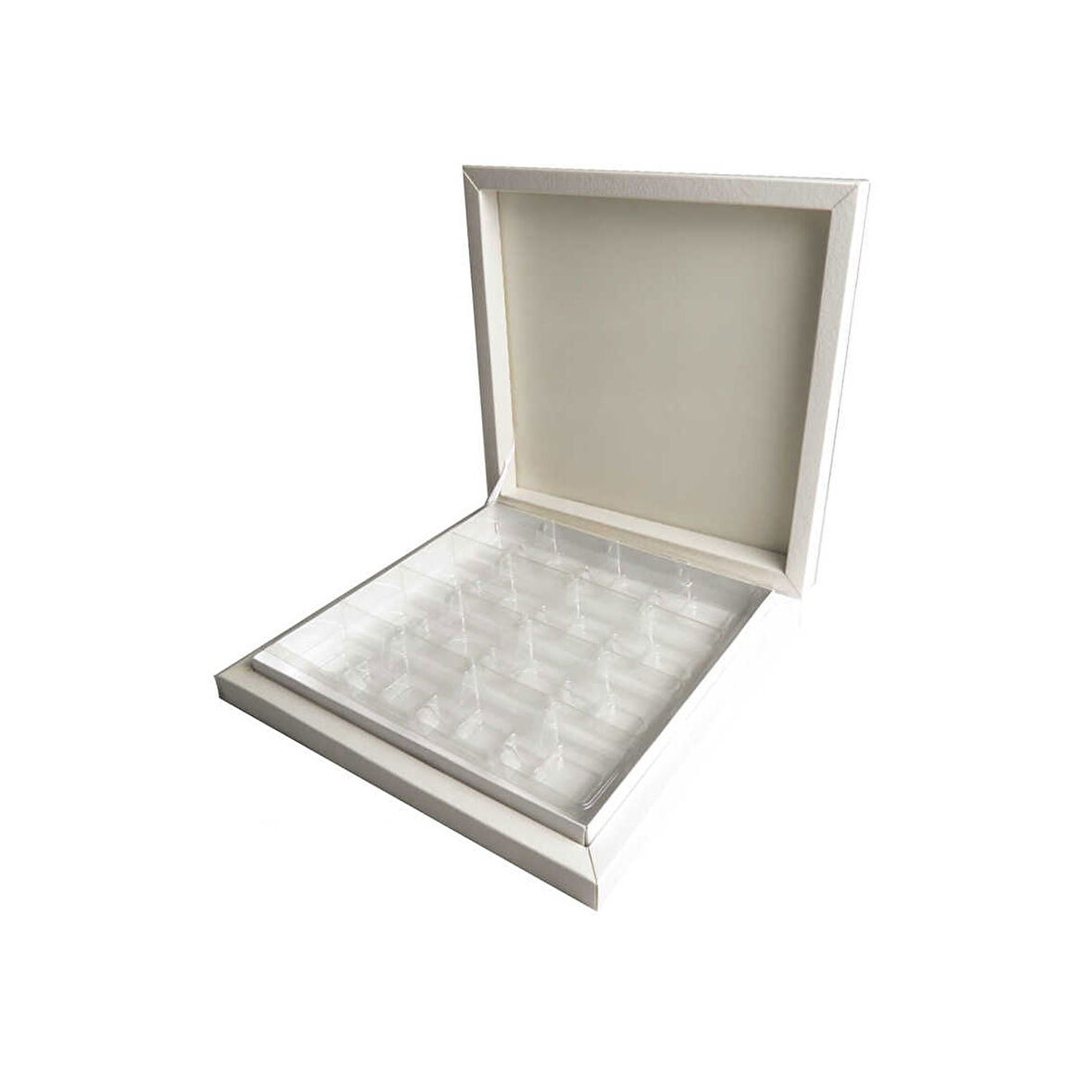 Karton Çikolata Kutusu 16Lı Separatörlü 23.5 X 22.5 Cm   Beyaz