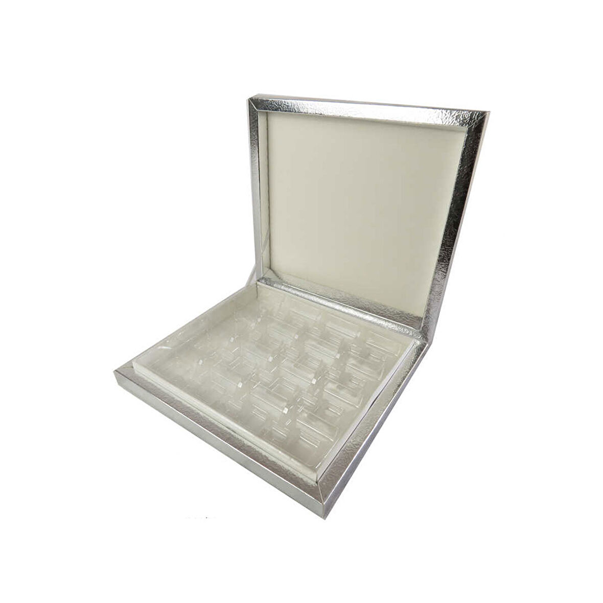 Karton Çikolata Kutusu 16Lı Separatörlü 23.5 X 22.5 Cm   Gümüş