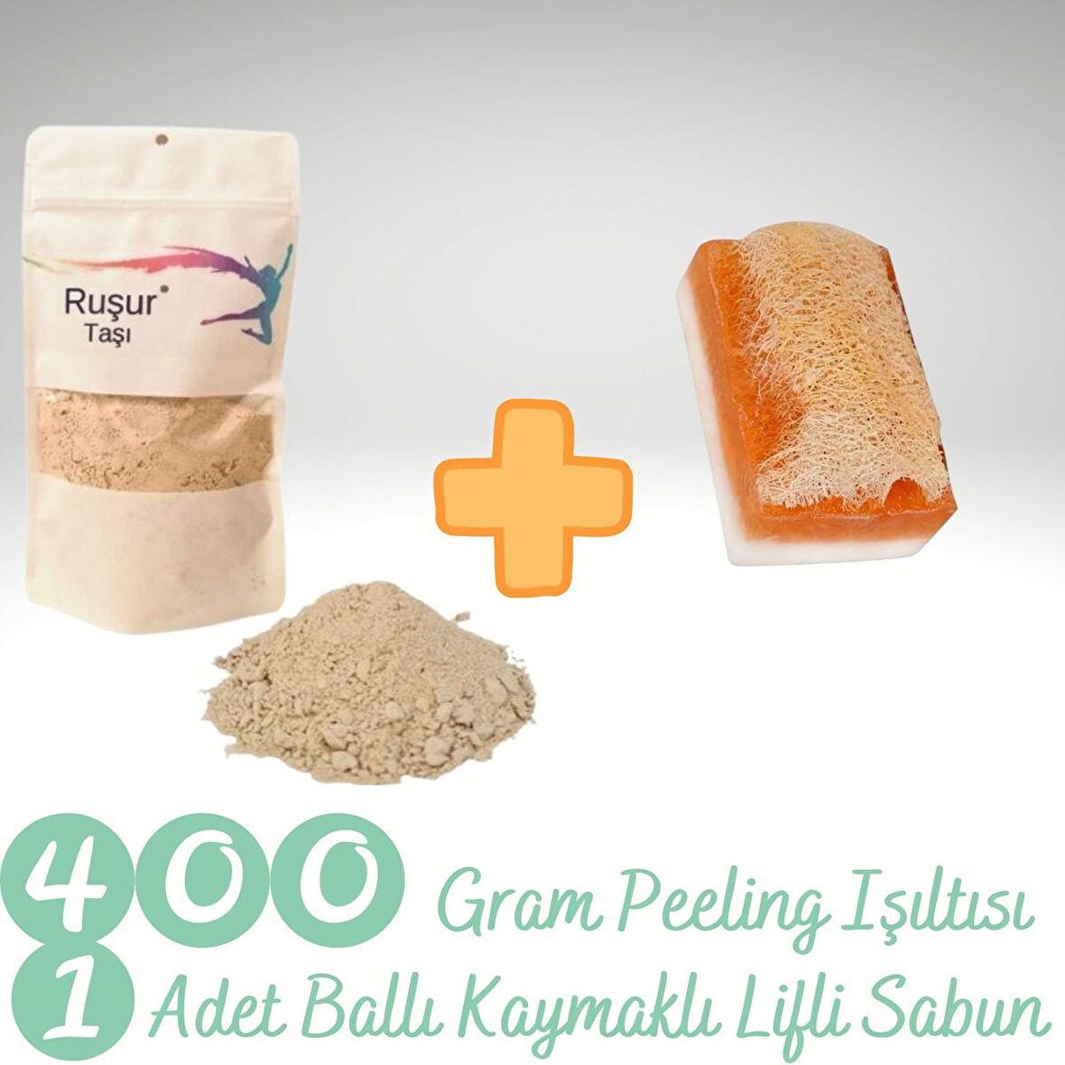 400 Gr Peeling Işıltısı ( +-%10) + Ballı Kaymaklı Lifli Eşek Sütlü RUŞUR SABUNU  Doypack