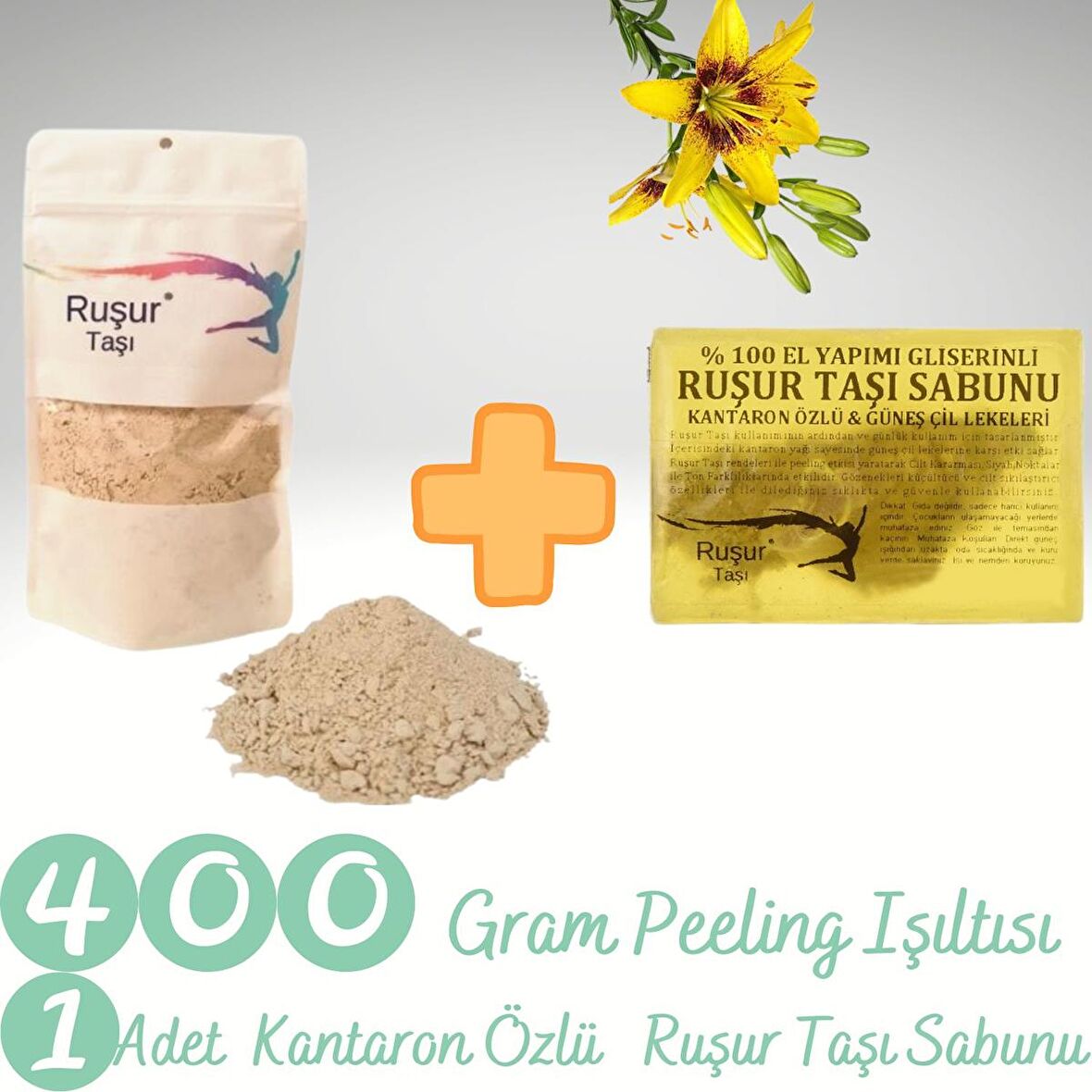 400 Gr Peeling Işıltısı ( +-%10)+ KANTARON ÖZLÜ RUŞUR SABUNU  Doypack