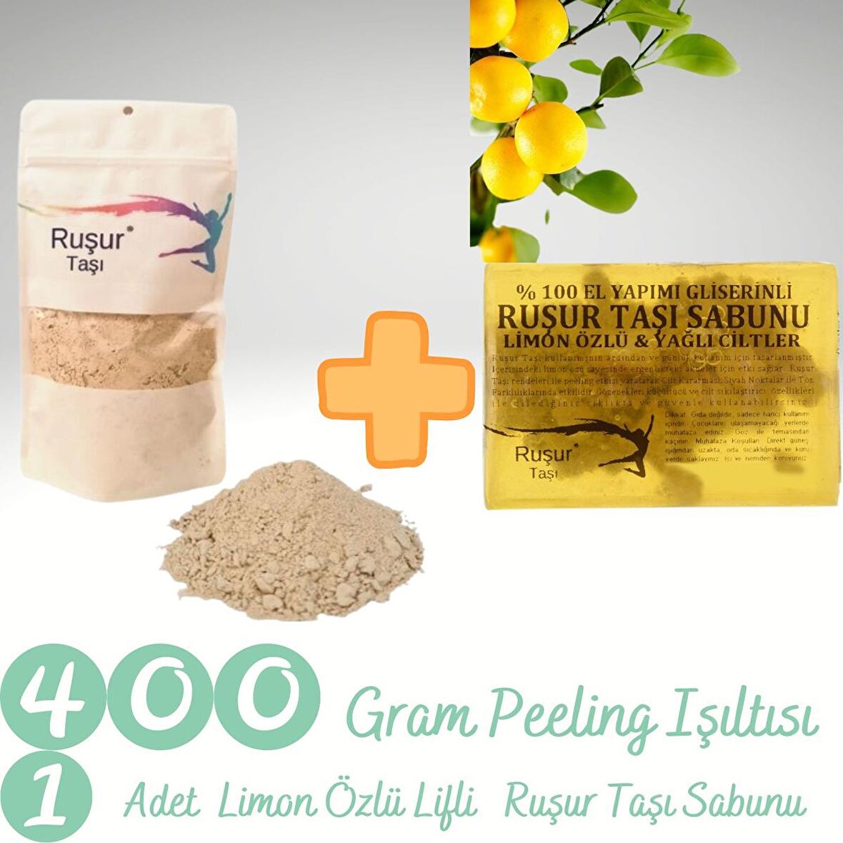 400 Gr Peeling Işıltısı ( +-%10)+ LİMON ÖZLÜ LİFLİ  RUŞUR SABUNU  Doypack