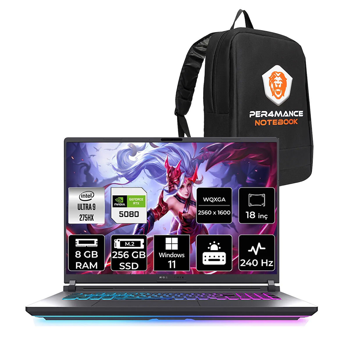 Asus ROG Strix G18 Ultra 9 275HX 8GB 256GB SSD RTX5080/16GB 175W 240HZ 18'' QHD+ W11H Gaming & PER4