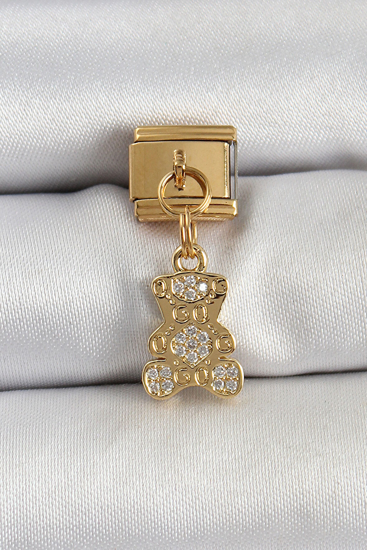  Çelik Sallantılı Zirkon Taşlı Ayıcık Model Gold Renk Nomination Charm