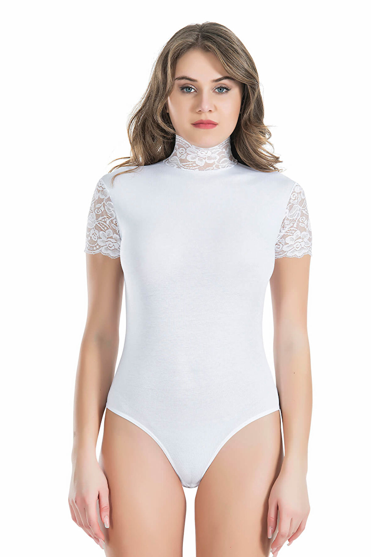 Derya Kurşun Dantelli Balıkçı Yaka Kadın Body 330