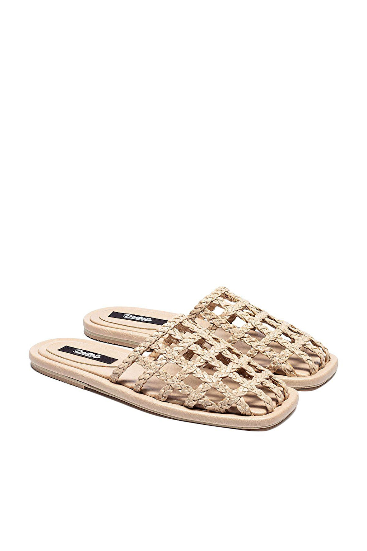 Kadın Hasır Örme Kare Burun Günlük Konforlu Terlik