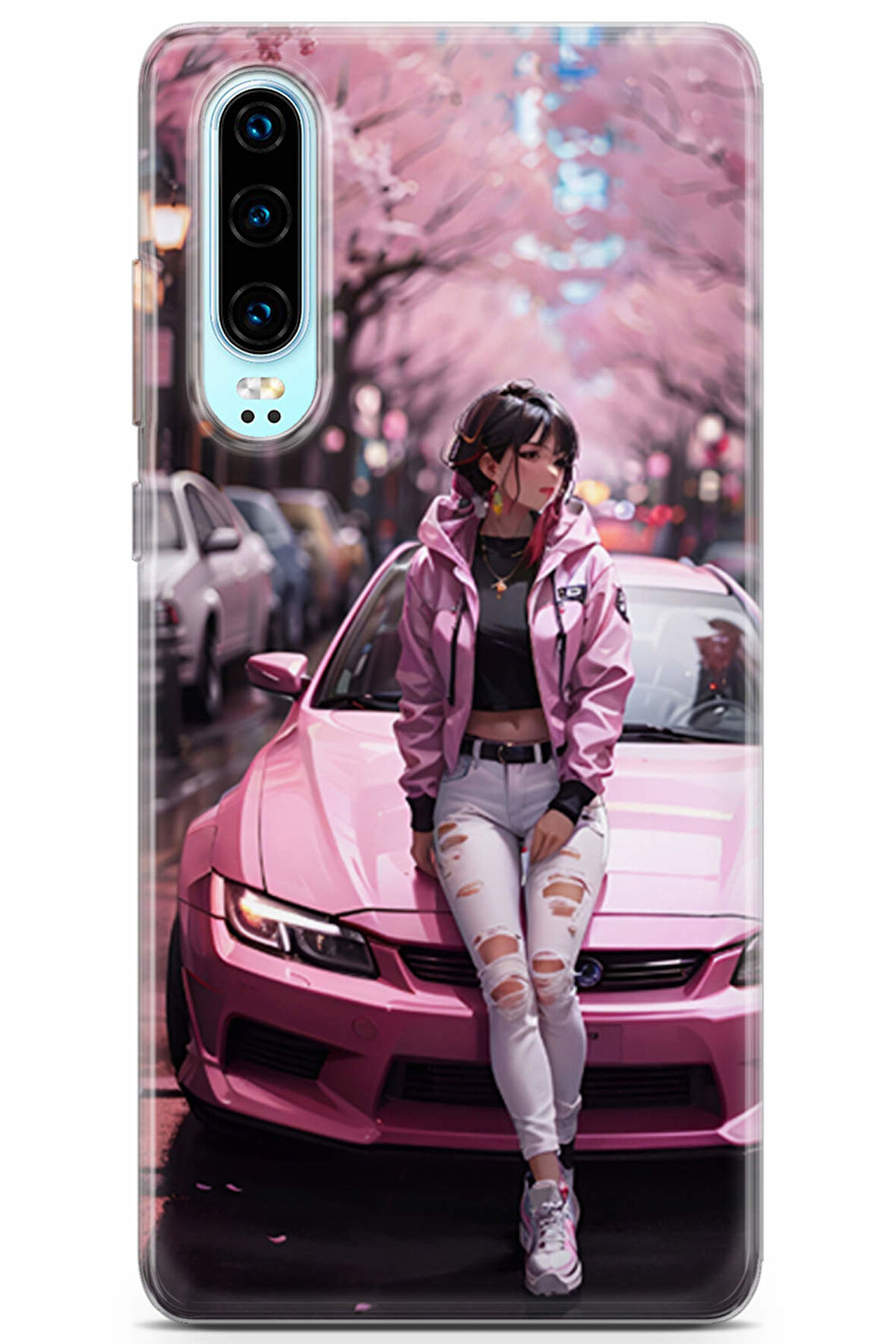 Huawei P30 uyumlu Otomoto 23 HQ Baskı Pembe Spor Araba
