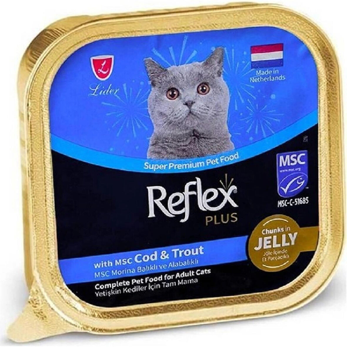 Reflex Jöle İçinde Parça Morina ve Alabalıklı Yetişkin Kedi Konservesi 85gr