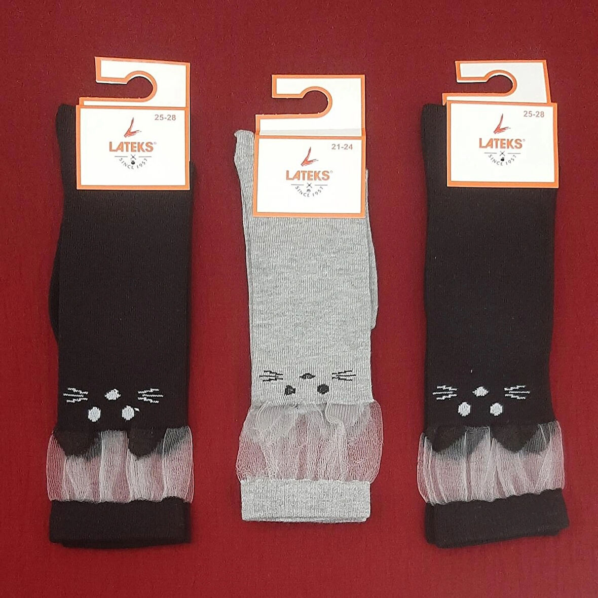 Kız Çocuk Dizaltı Kedi Desenli Okul Çorabı 21-24 Ayak Numarası 3'lü Paket  