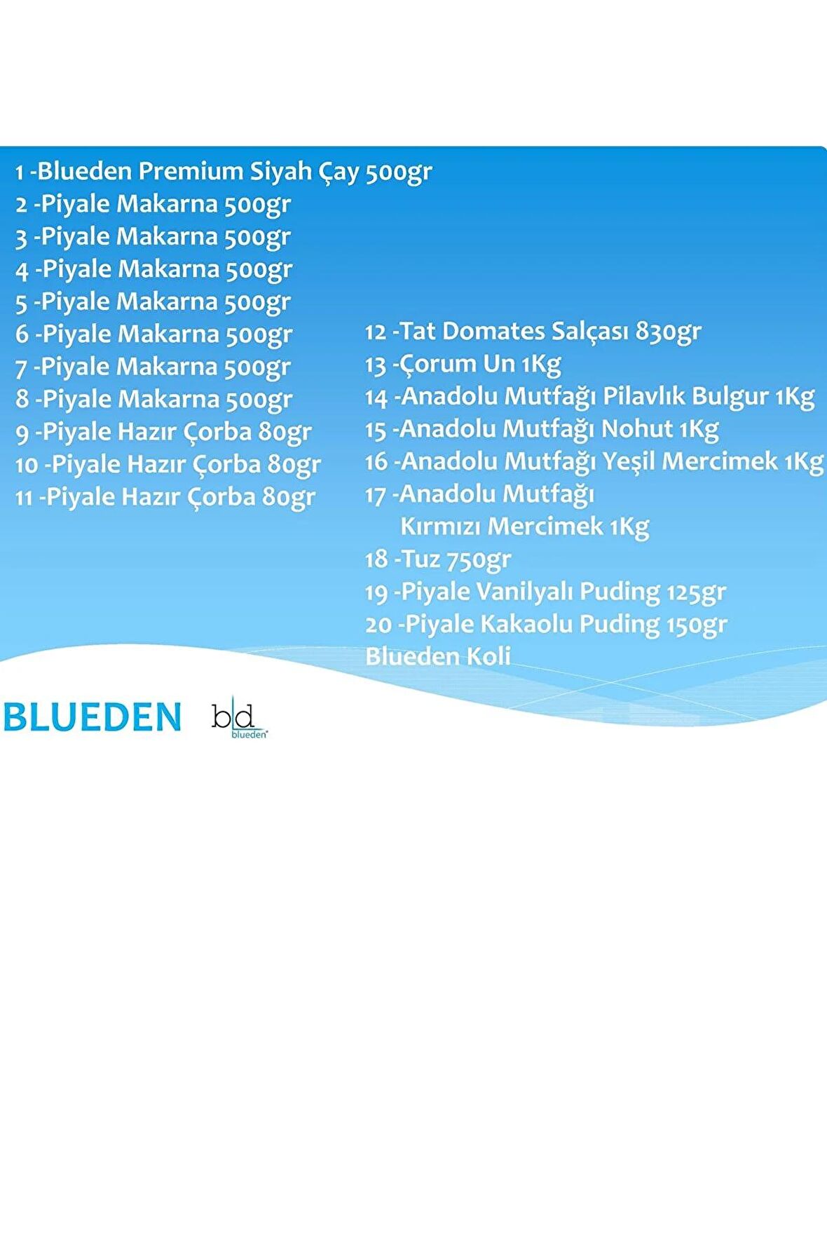 Blueden Ramazan Paketi Kumanya Erzak Gıda Yardım Kolisi 20 Parça 156 nolu Paket