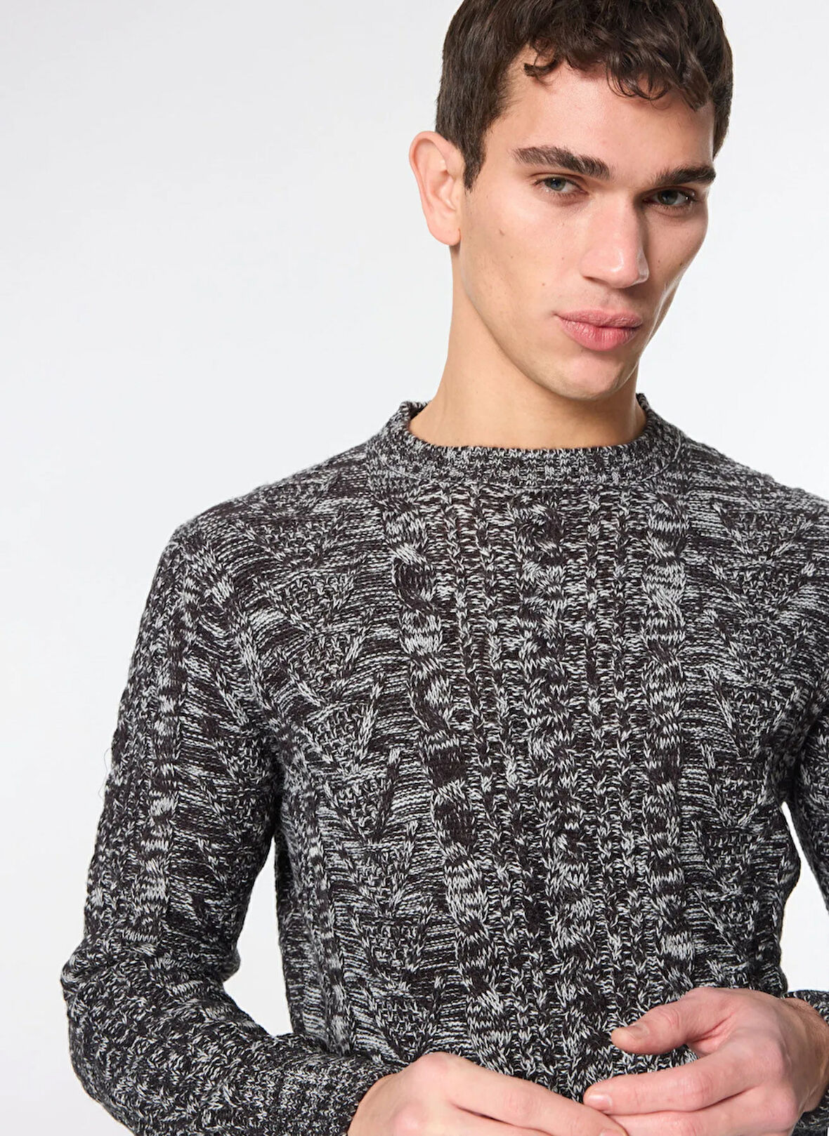 Sseinse Bisiklet Yaka Slim Fit Siyah - Ekru Erkek Kazak MI2875SS