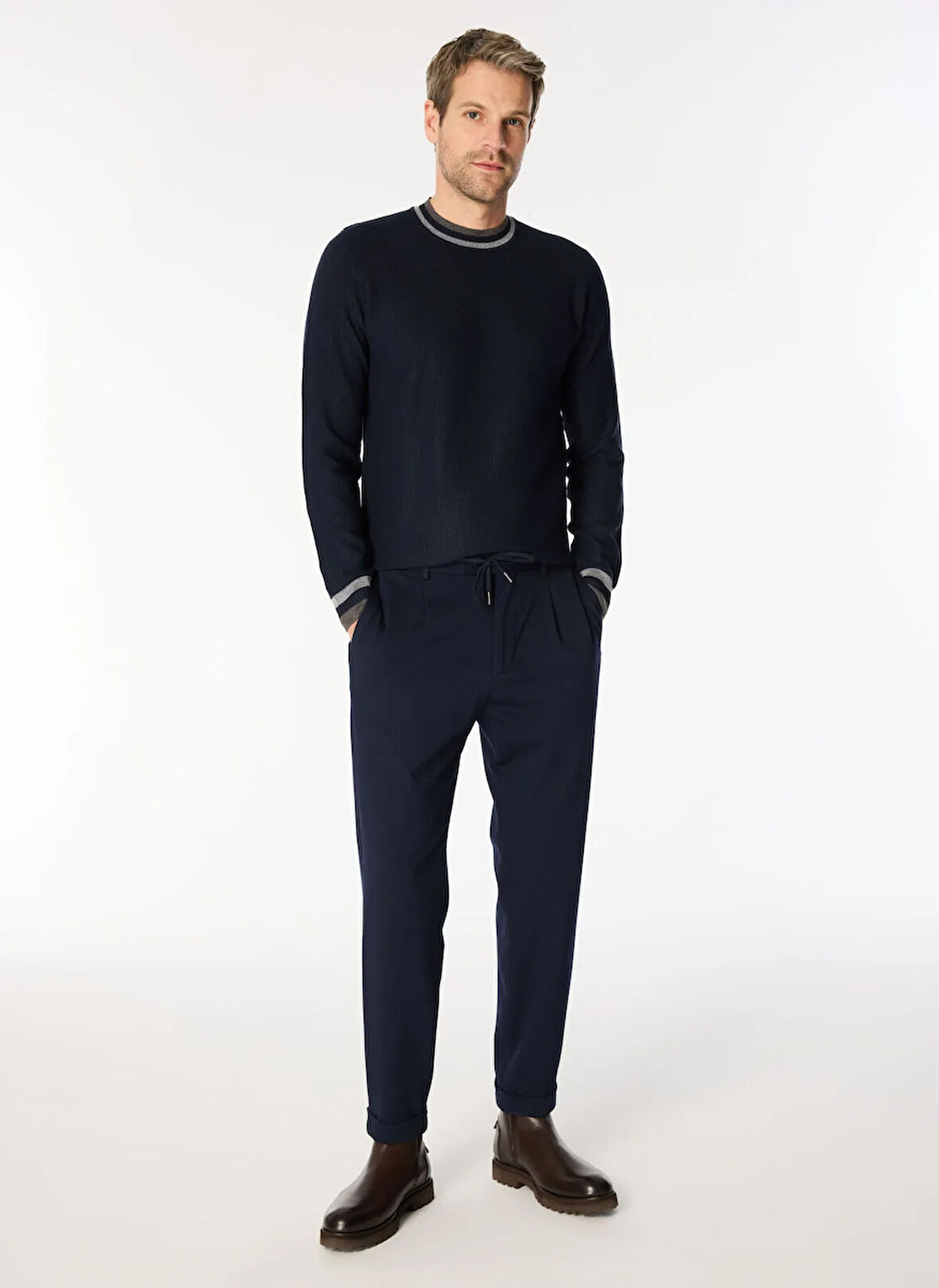 Sseinse Bağlamalı Bel Normal Paça Slim Fit Lacivert Erkek Pantolon PSI1317SS