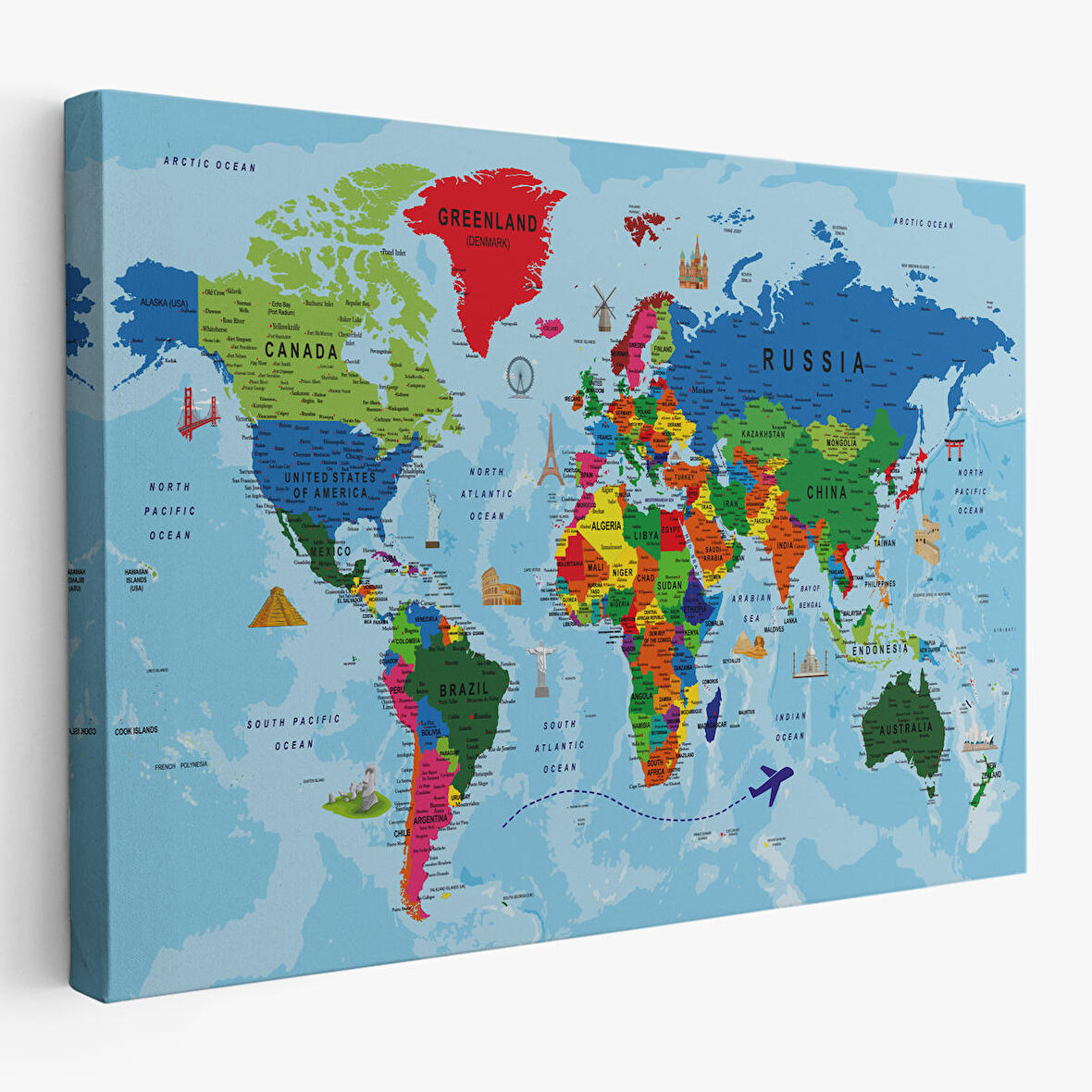 Harita Sepeti Dünya Haritası Kanvas Tablo Çok Ayrıntılı Dekoratif ve Okyanuslu2037