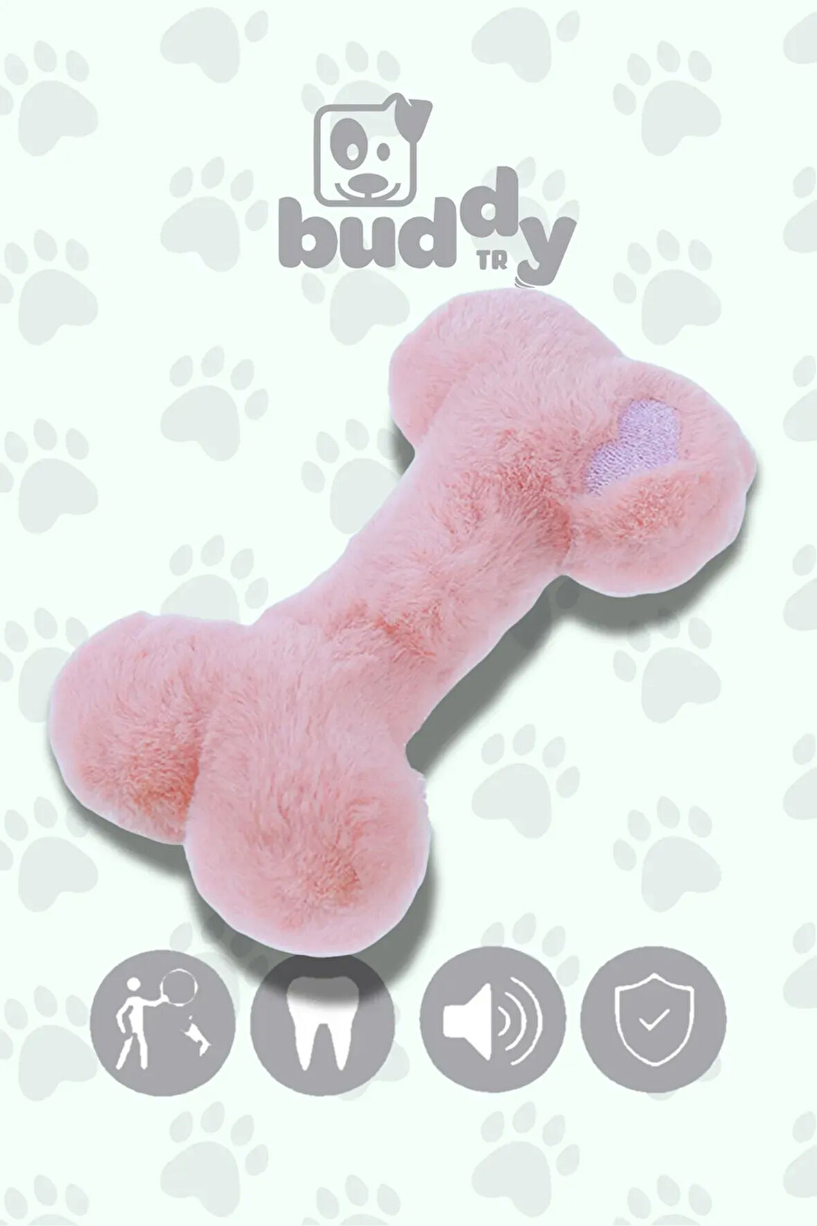 Pembe Peluş Kemik Köpek Oyuncağı | Sesli Mekanizma | Dayanıklı Sağlıklı | Eğlenceli Güvenli Oyunlar
