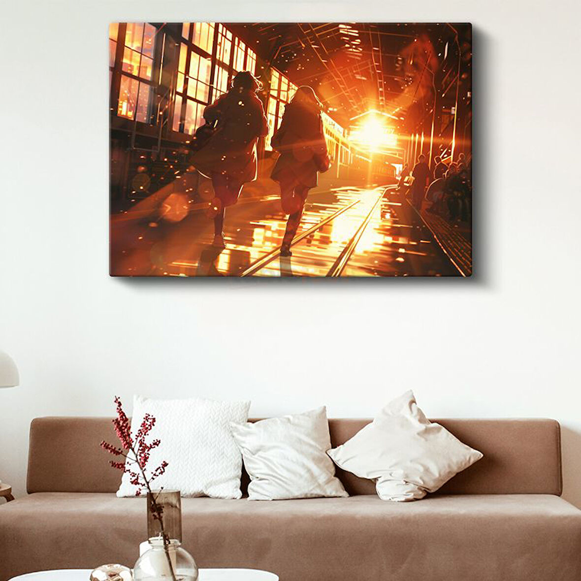 Tren İstasyonu - Altın Işıklar Anime Kanvas Tablo