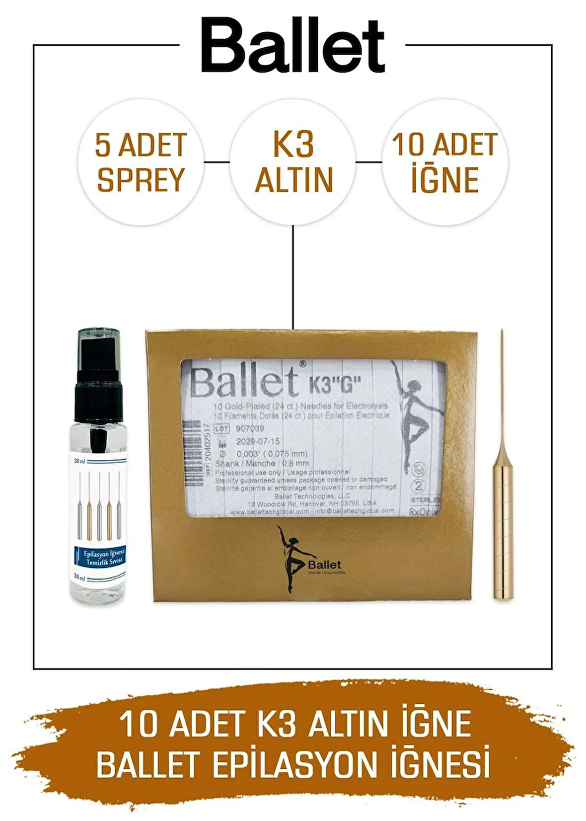 Ballet 10 Adet K3 Altın Epilasyon Iğnesi Orijinal K3 Gold Iğne 20402519