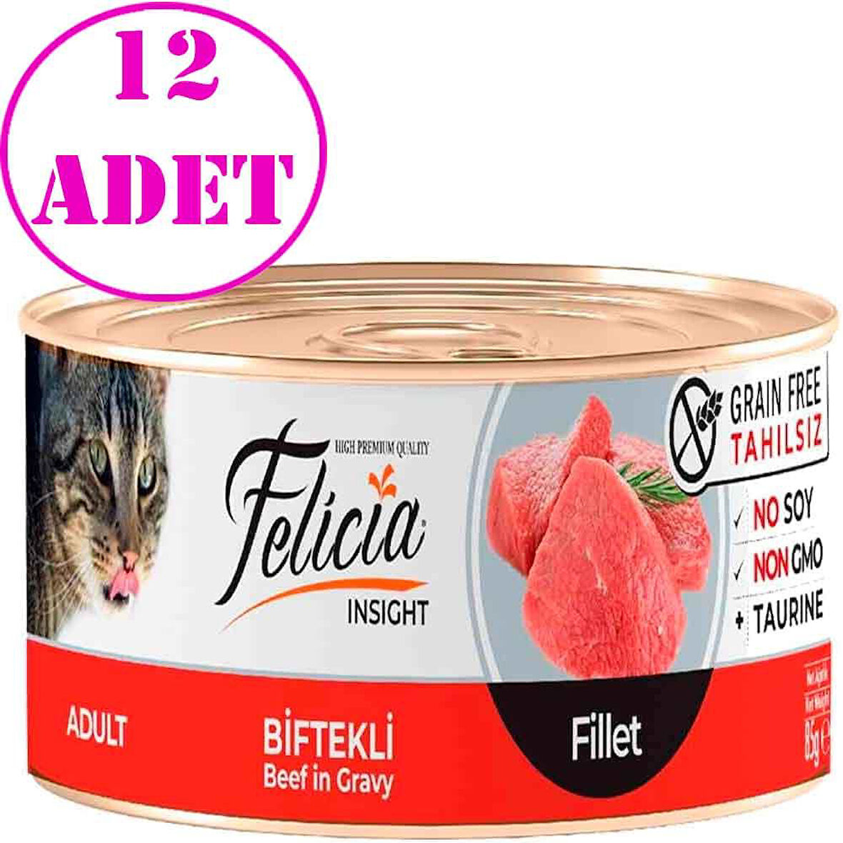 Felicia Tahılsız Biftek Filetolu Yaş Kedi Maması 85 Gr 12 AD