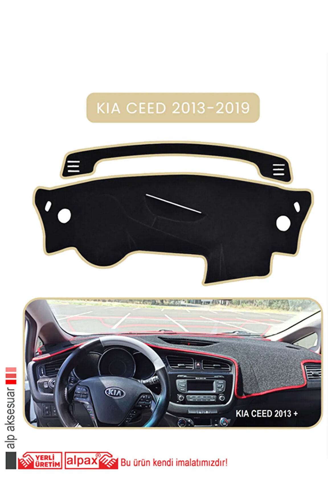 Kia Ceed 2013-2019 Torpido Koruma  Halısı -  Bej Kenar
