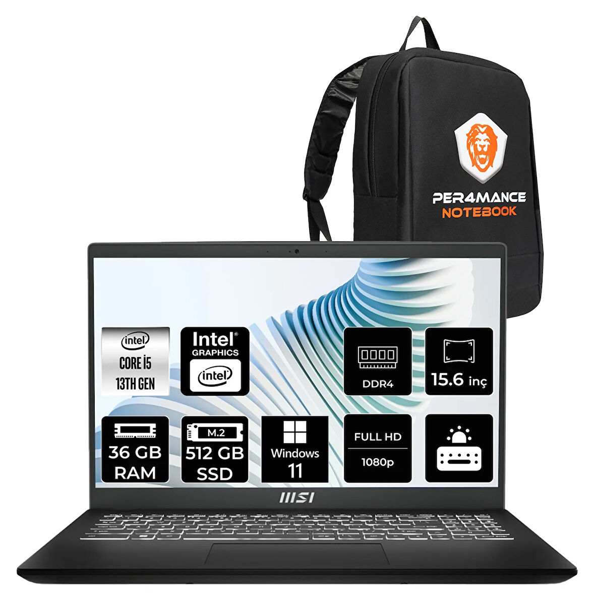 MSI Modern 15 H i5 13420H 36GB 512GB SSD 15.6" FHD W11H Taşınabilir Bilgisayar & ÇANTA