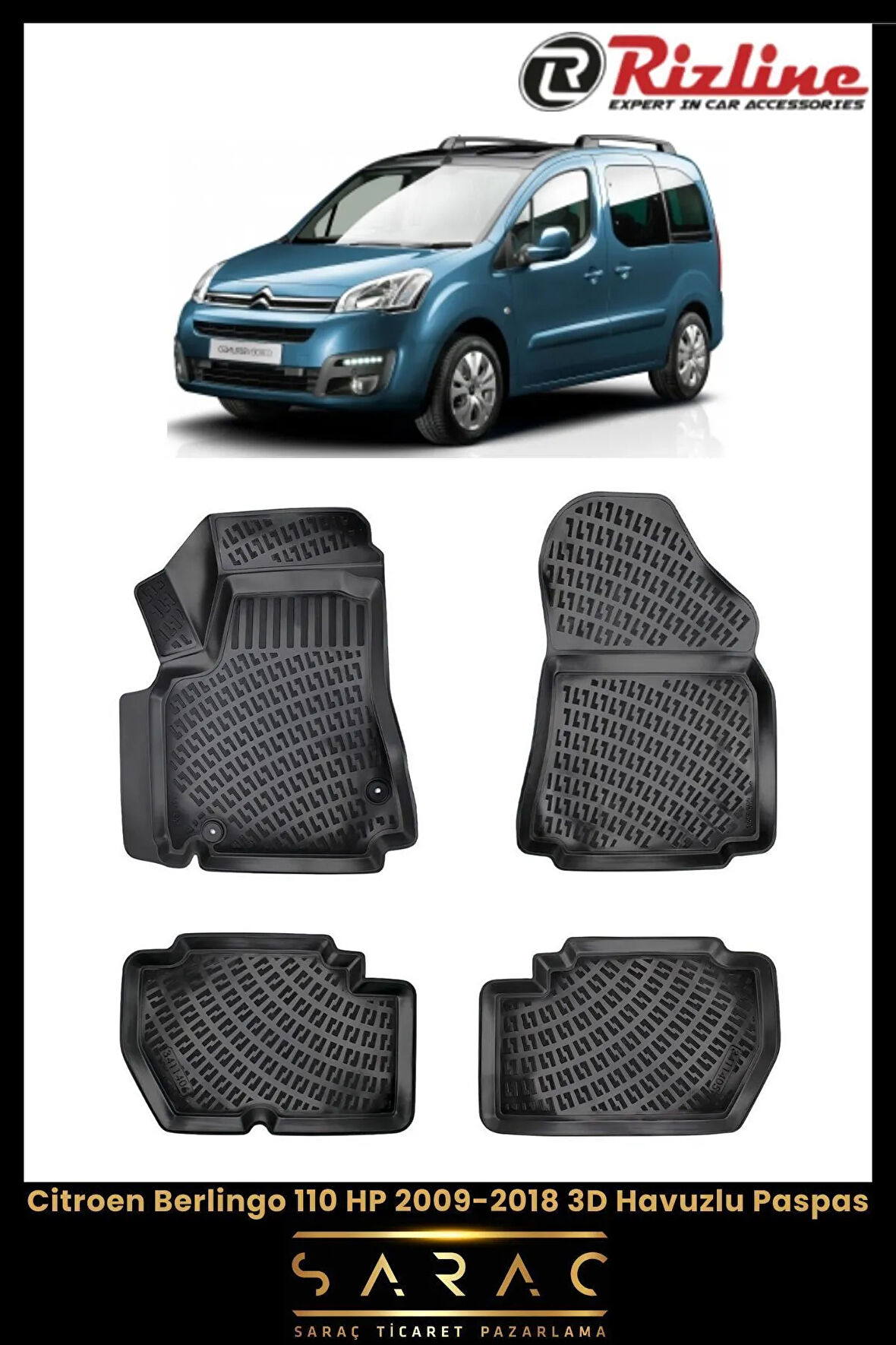 Rizline Citroen Berlingo 2011 Model 3D Havuzlu Paspas