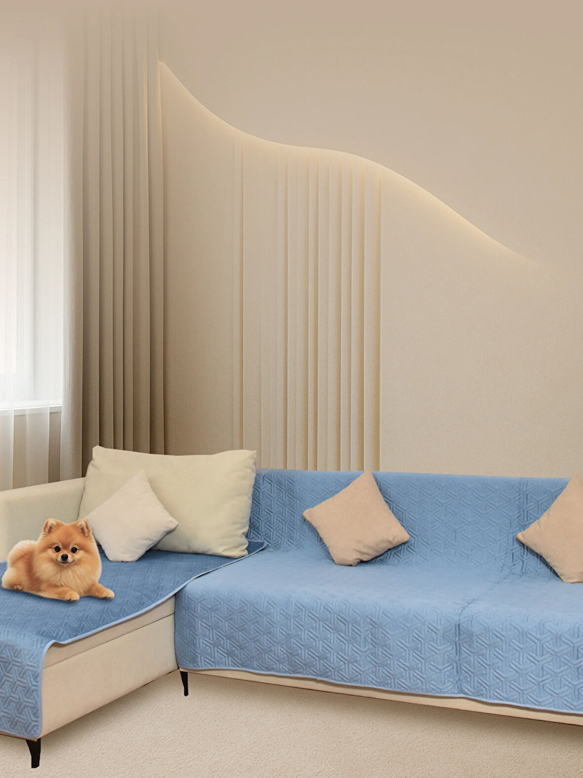 PEDRO Velür L Köşe Koltuk Örtüsü 90x180 + 180x200