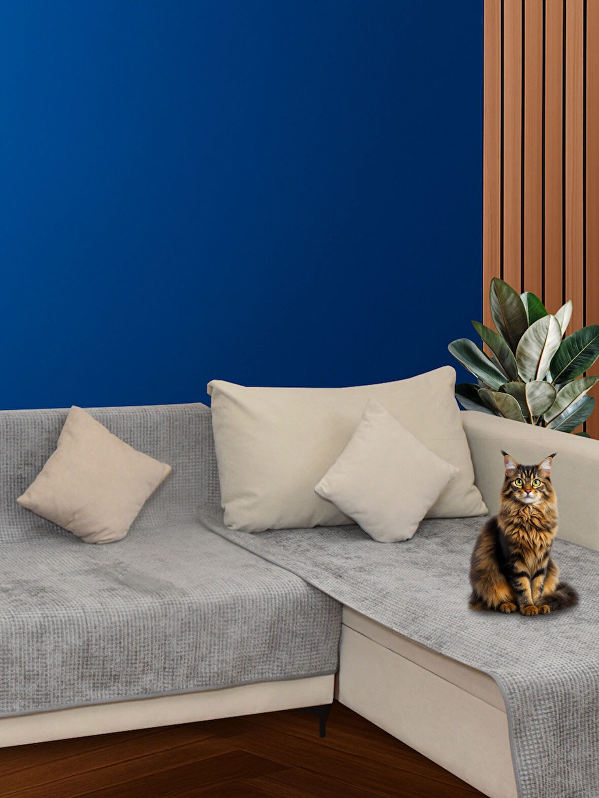 PEDRO L Köşe Koltuk Örtüsü Seti 90x180 + 180x200 cm – Şönil Kumaş, Gri