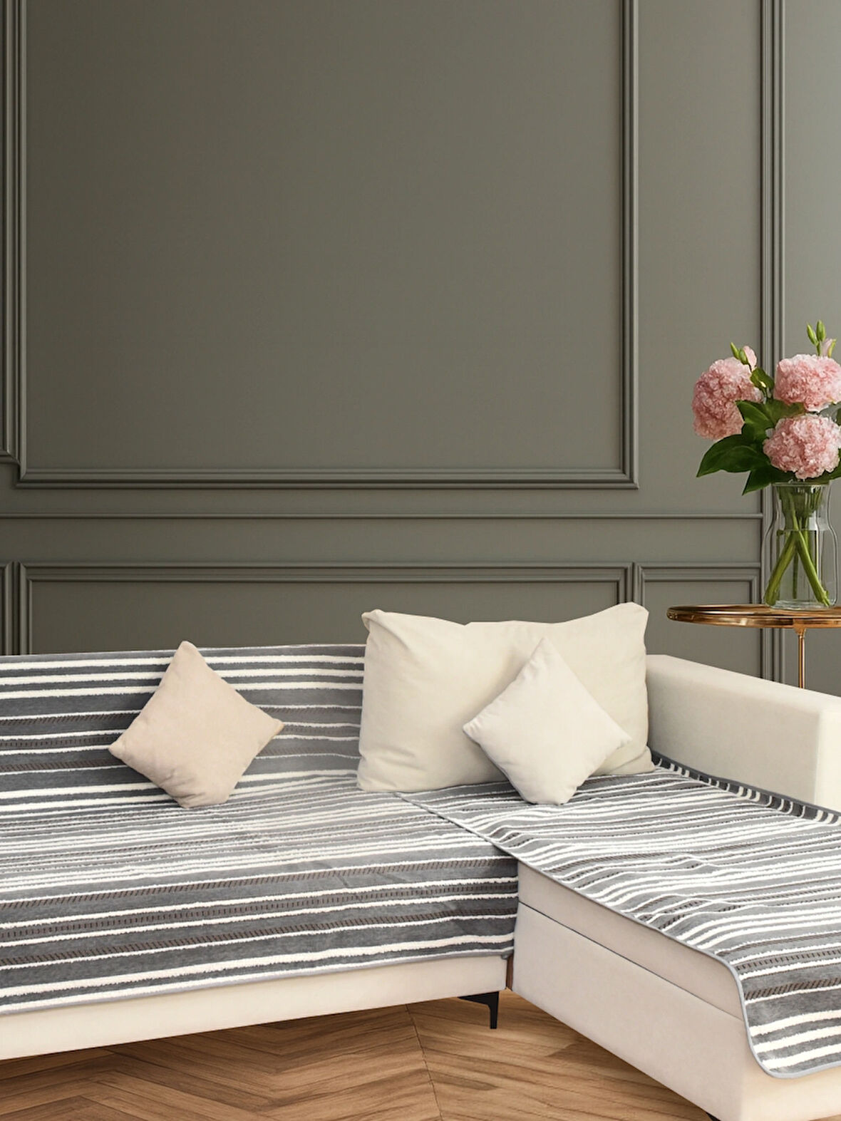 PEDRO Çift Taraflı Şönil Koltuk Örtüsü Seti 90x180 + 180x200 – Stripe