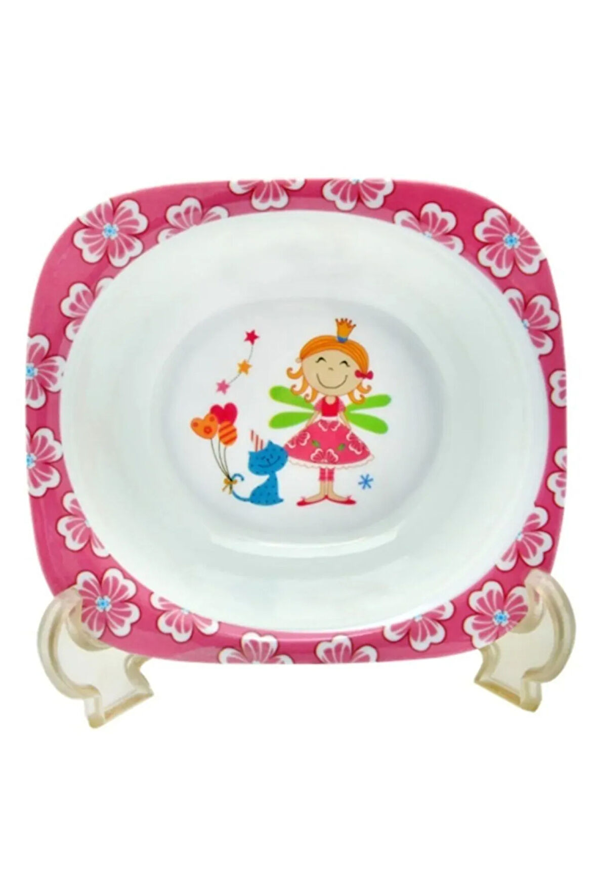 Bebek Mama Tabağı Pembe Prenses Formlu 5 Li Set Melamin Kare