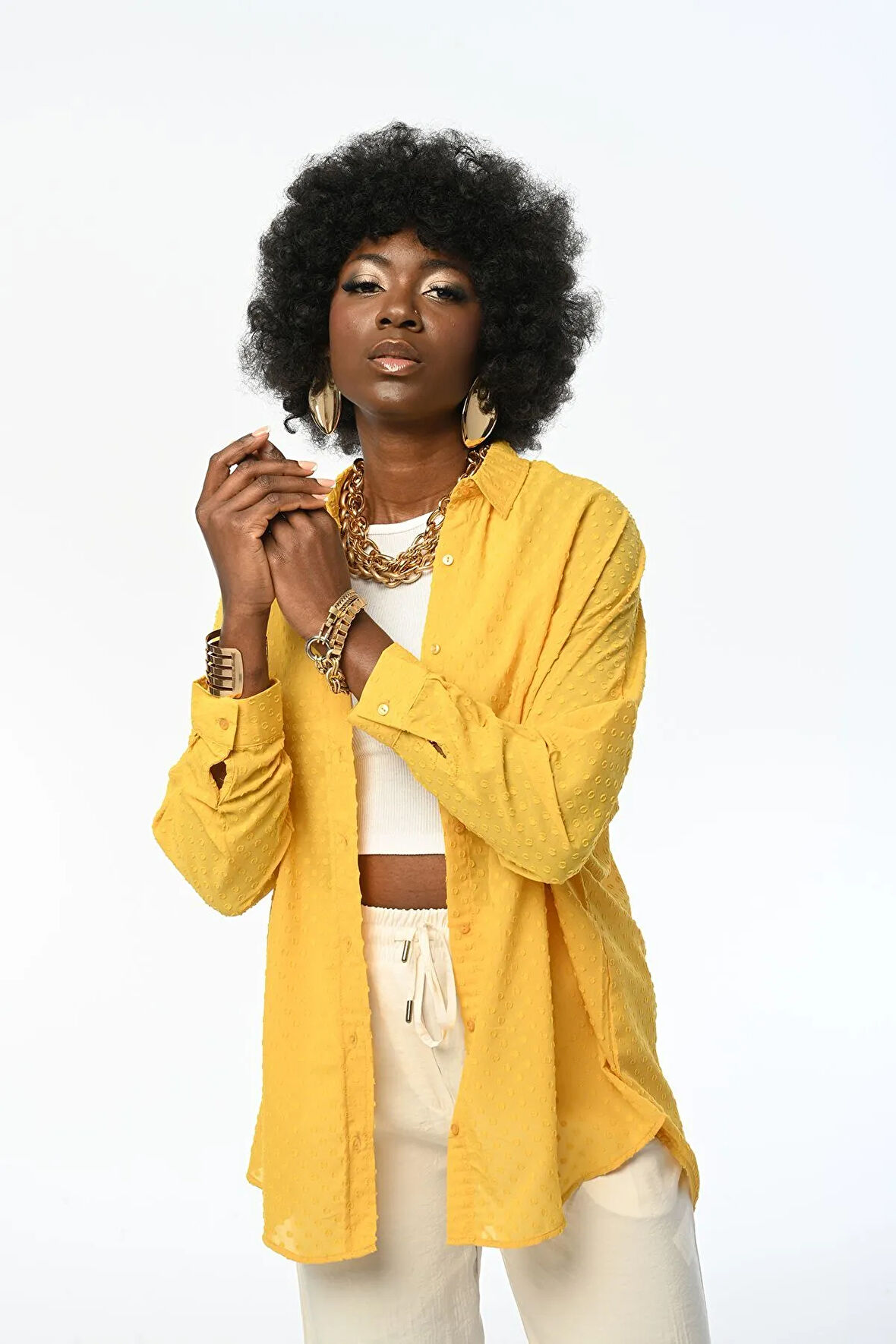 KADIN OVERSIZE KESİM DESENLİ ŞİFON İNCE GÖMLEK