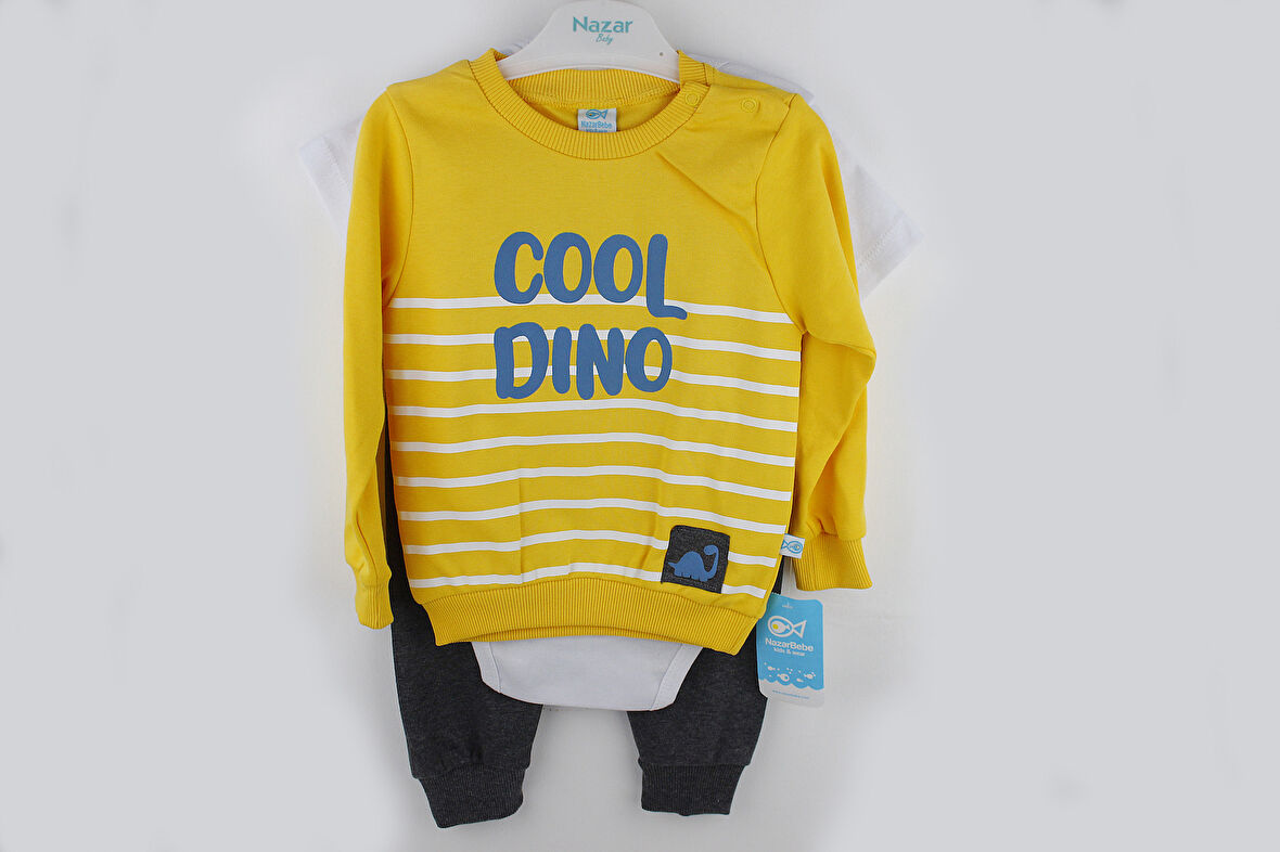 Cool Dino Baskılı Üçlü Erkek İnterlok Takım