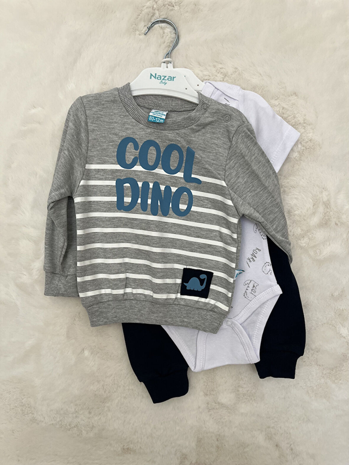 Cool Dino Baskılı Üçlü Erkek İnterlok Takım