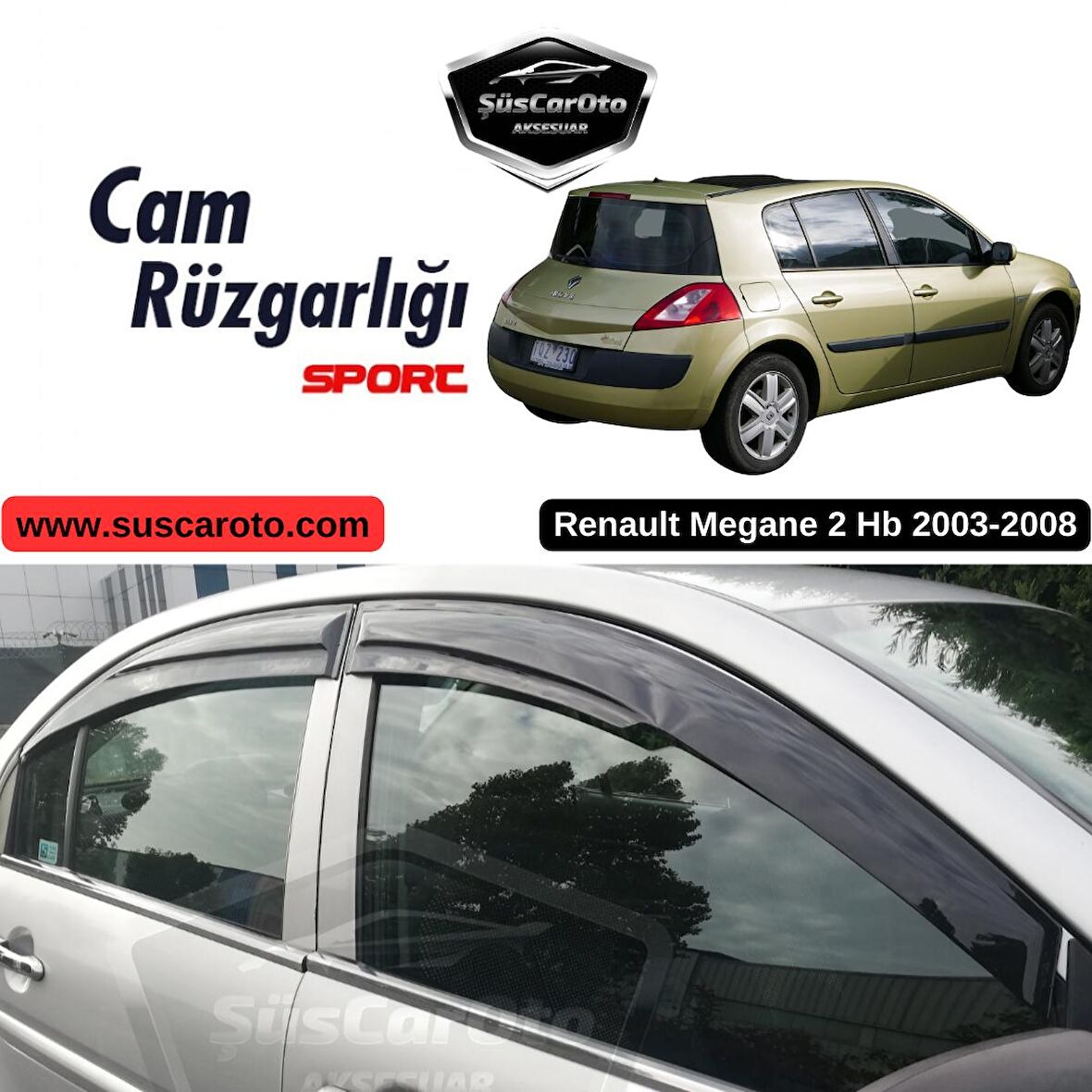 Renault Megane 2 Hb 2003-2008 Uyumlu Mugen Cam Rüzgarlığı Seti Piano Black 4'lü İthal