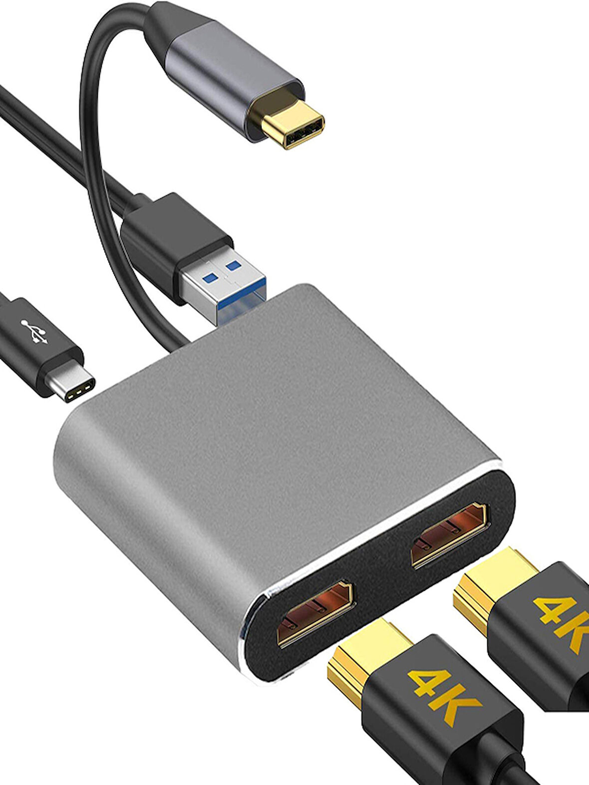 PC Macbook Ekran Genişletici Çift HDMI VGA USB 3.0 4K 60Hz USB C Hub Ekran Çift Monitör Genişletici